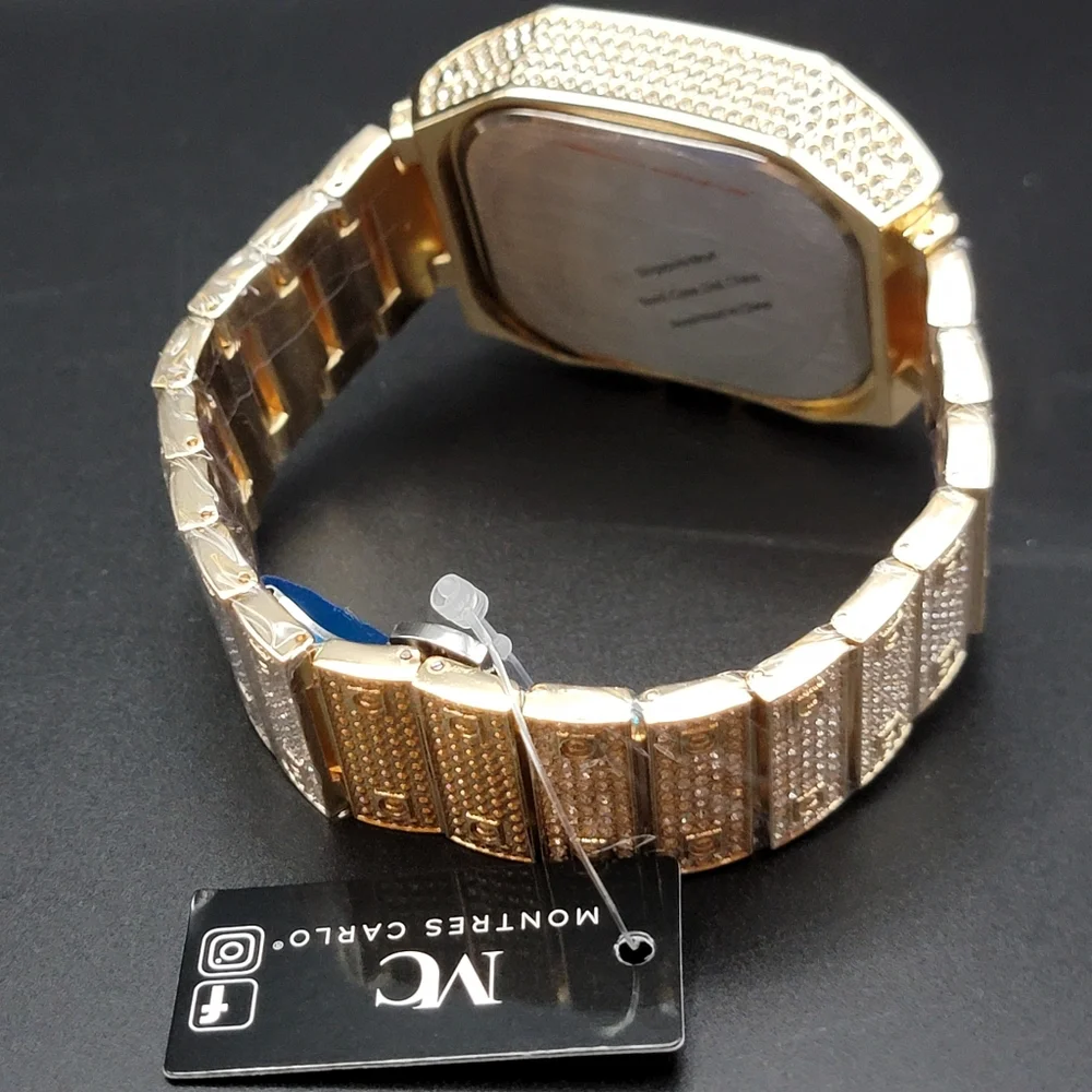 Men’s Gold Tone Iced Out Pavé MC Montres Carlo Bling Watch – Roman Numerals 45mm